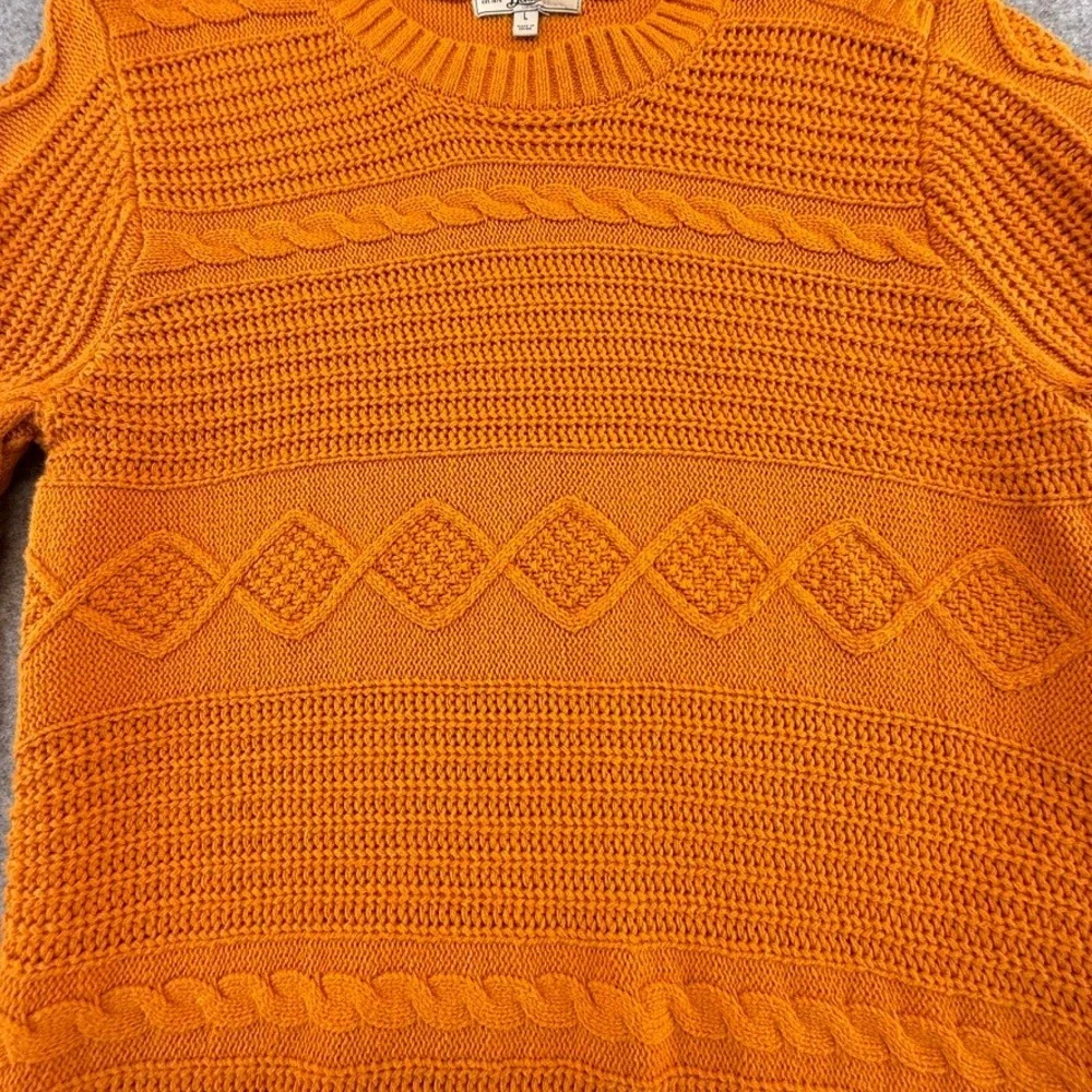 Bass Womens Orange Cable Knit Crew Neck Sweater Size L Chunky Classic